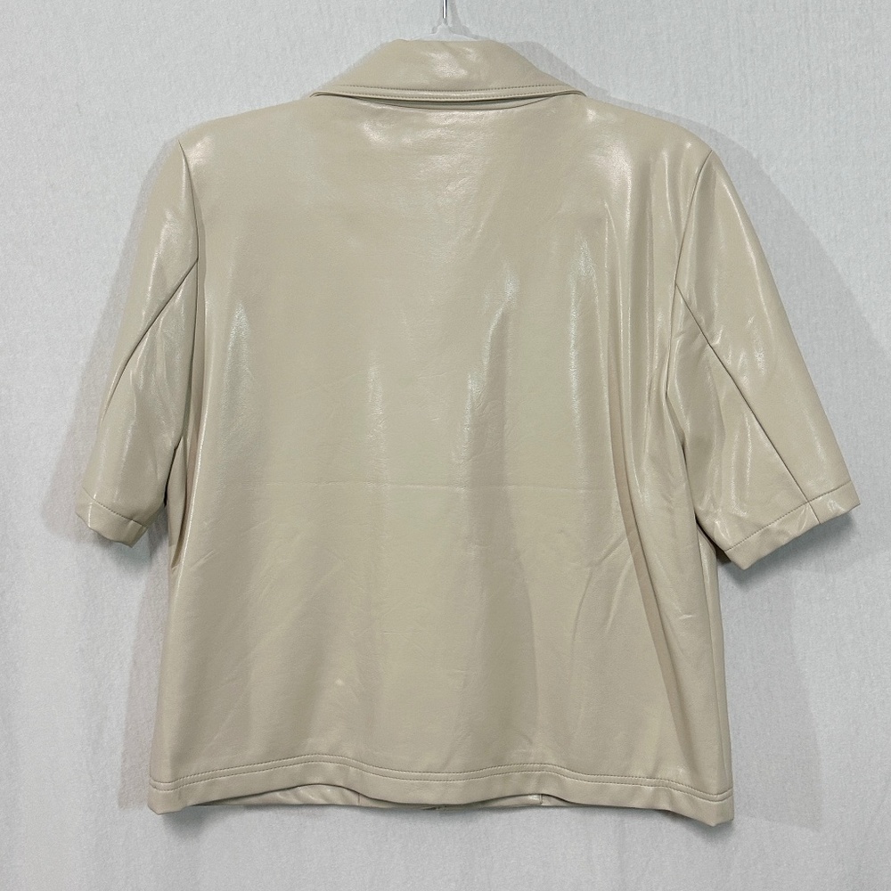 J Society Short Sleeve Moto Jacket Vegan Leather Almond Cream Sz M NWOT - Picture 2 of 6
